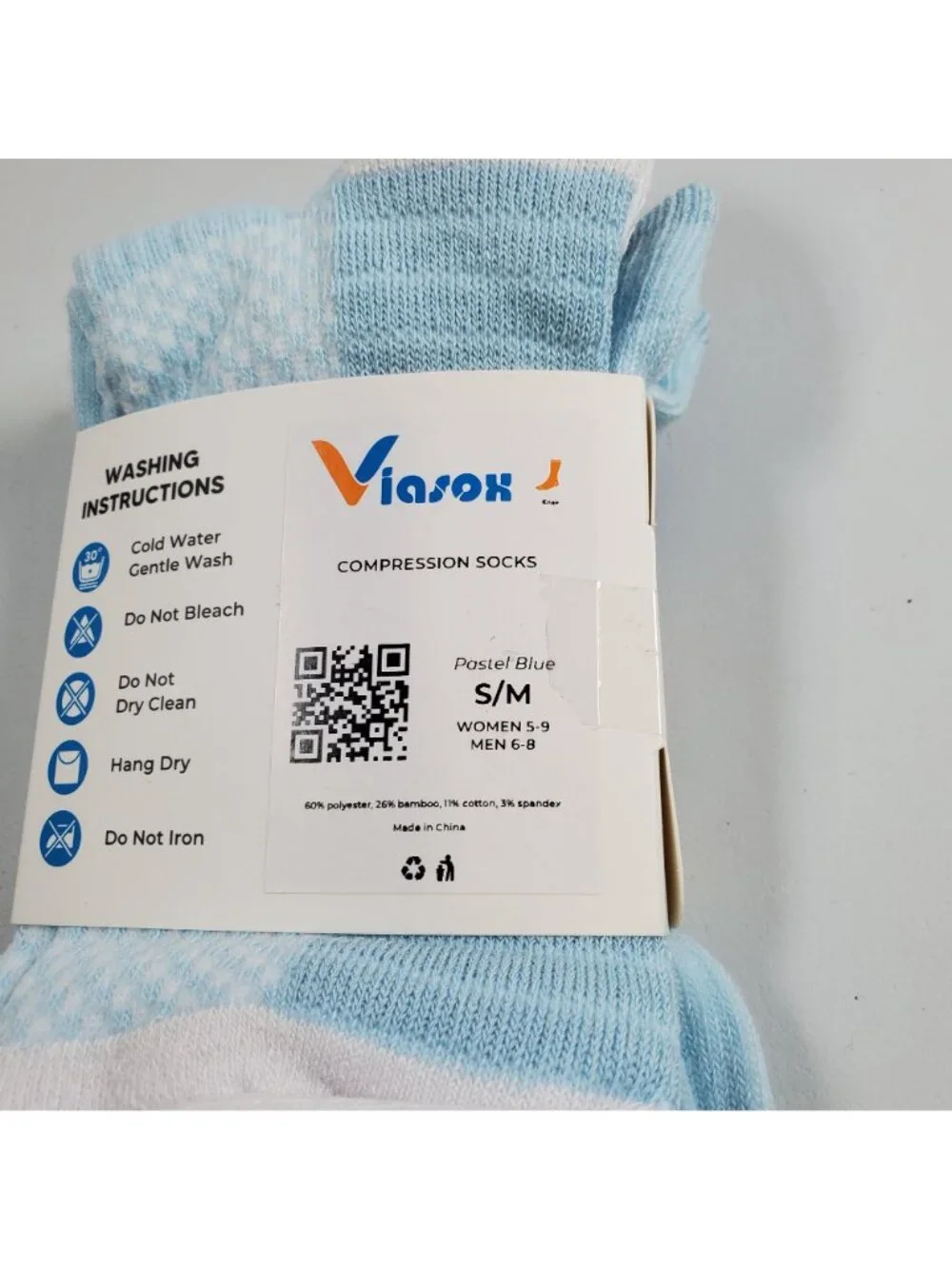 Viasox Easy Stretch Compression Socks Women Size S - M NWT Pastel Blue Bamboo